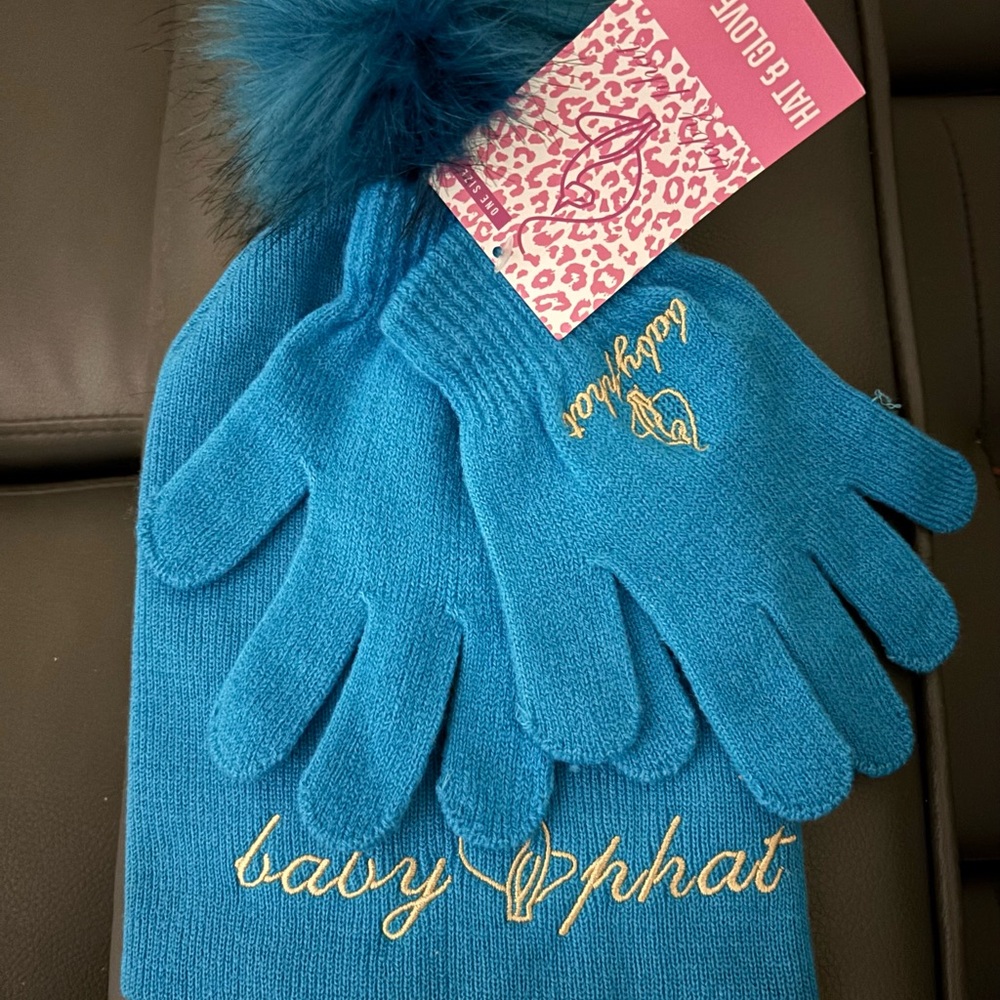 Baby Phat Teal Beanie and Gloves Set